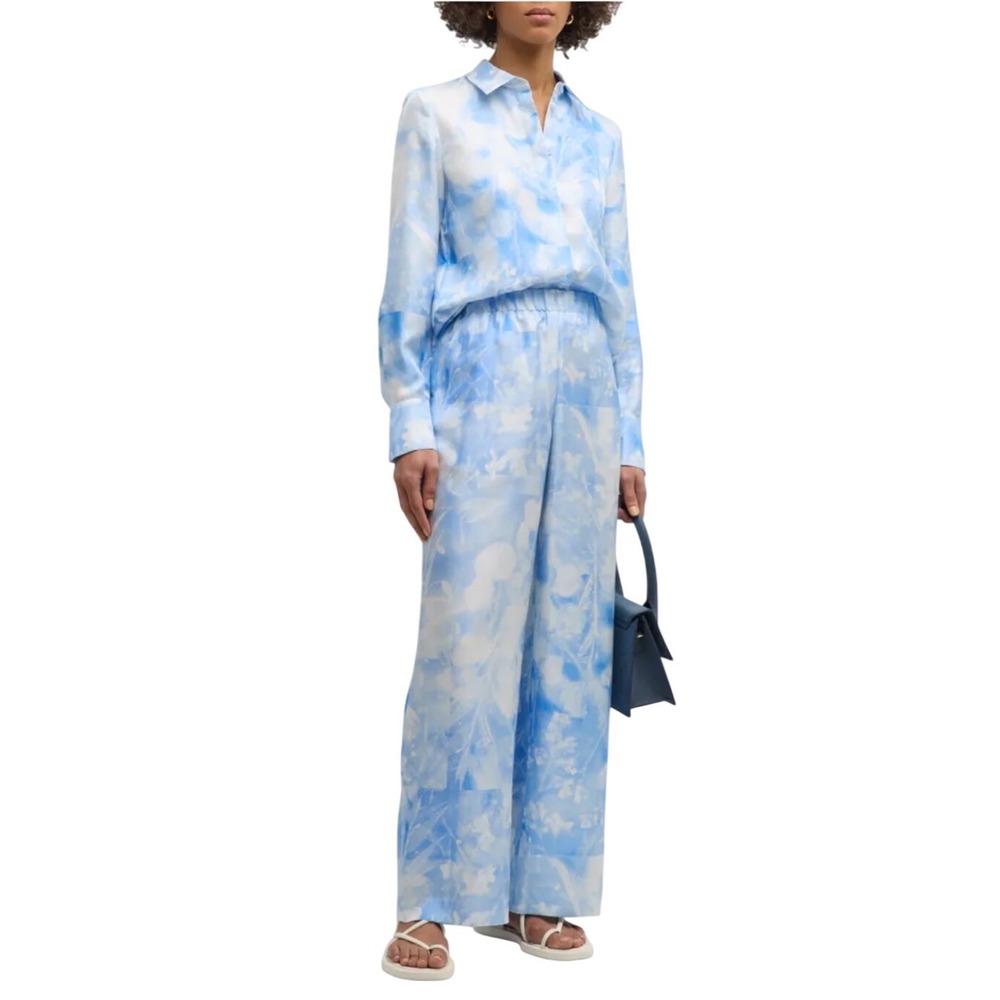 Lafayette 148 Scottie Floral Print Silk Twill Blouse and Pant Set Small